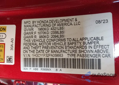 2023 Honda Accord Ex from USA, damaged, VIN 1HGCY1F32PA058663